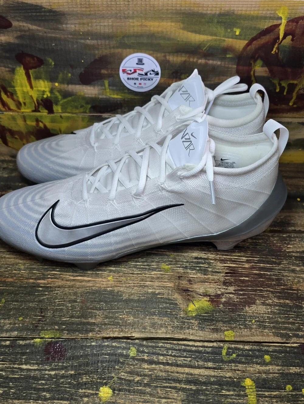 Nike Vapor Elite 1 Football Cleats White Metallic Silver FB3288-100 Men’s Sz 12